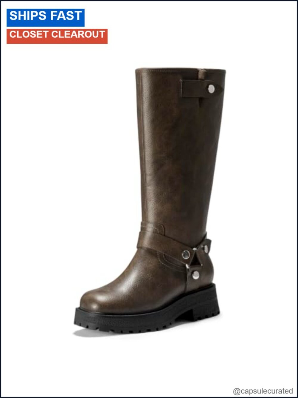 Knee High Boots Women Wide Calf Moto Block Heel Faux Suede